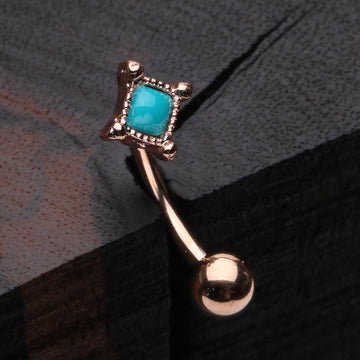 Rose Gold Bohemian Turquoise Bead Curved Barbell-Turquoise